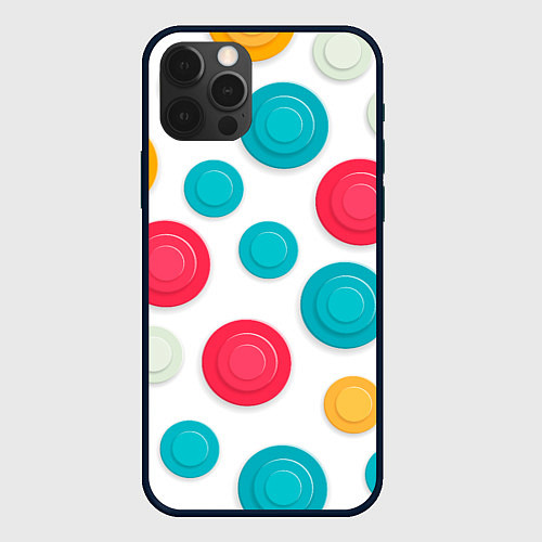 Чехол iPhone 12 Pro Белый фон и абстрактные разноцветные объёмные окру / 3D-Черный – фото 1