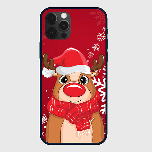 Чехол iPhone 12 Pro Новогодний олень и снежинки / 3D-Черный – фото 1