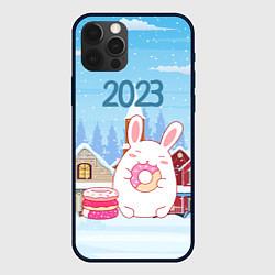 Чехол для iPhone 12 Pro Кролик ест пончики, цвет: 3D-черный