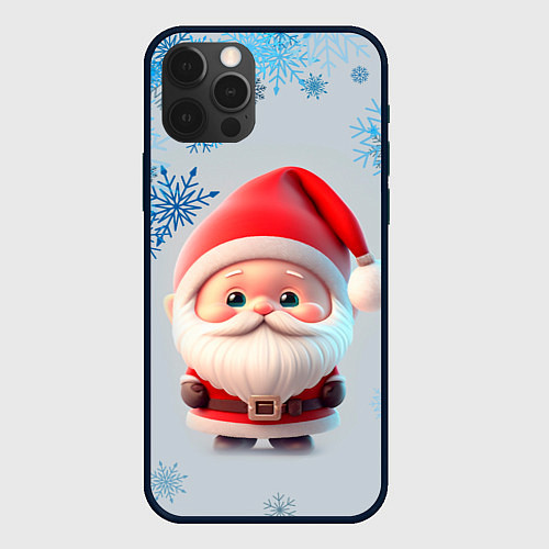 Чехол iPhone 12 Pro Дед мороз и много снежинок / 3D-Черный – фото 1