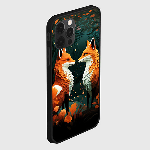 Чехол iPhone 12 Pro Две лисоньки в стиле Folk Art / 3D-Черный – фото 2