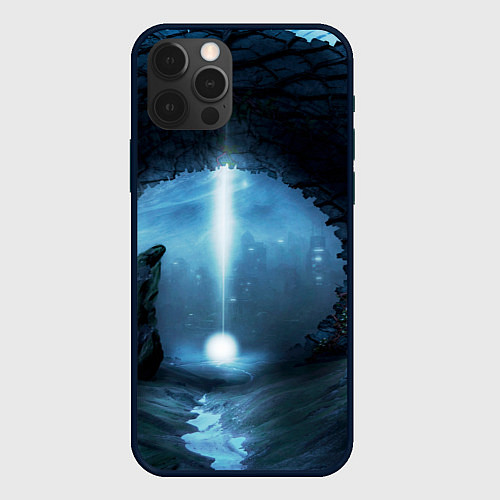 Чехол iPhone 12 Pro Тёмная арка и свет в космосе / 3D-Черный – фото 1