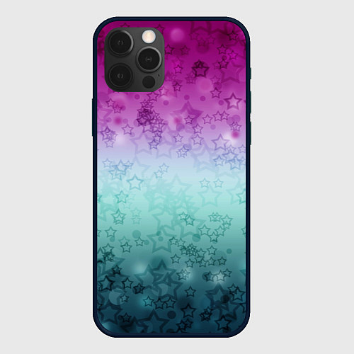 Чехол iPhone 12 Pro Градиентный узор звезды розово-бирюзовый / 3D-Черный – фото 1