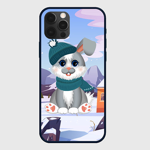 Чехол iPhone 12 Pro Зайка новый год / 3D-Черный – фото 1