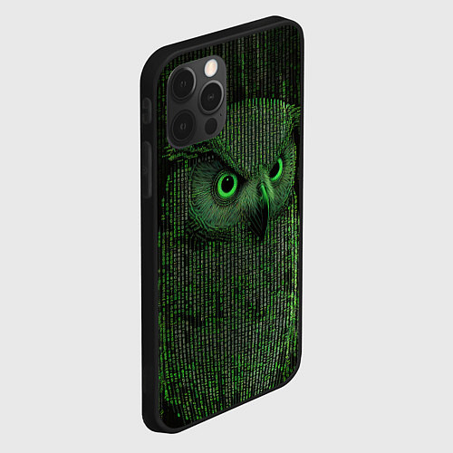Чехол iPhone 12 Pro Сова в стиле ASCII-графики / 3D-Черный – фото 2
