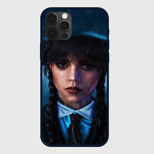 Чехол iPhone 12 Pro Уэнсдэй под зонтом / 3D-Черный – фото 1
