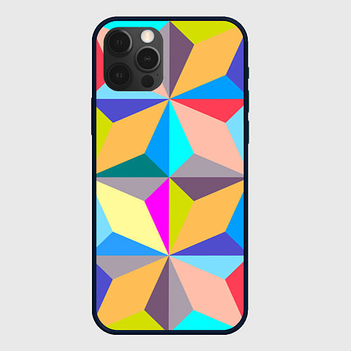 Чехол iPhone 12 Pro Полностью разноцветный ромбический паттерн / 3D-Черный – фото 1
