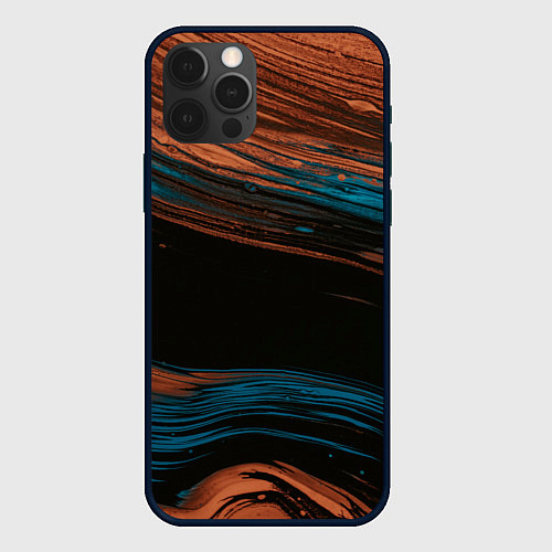 Чехол iPhone 12 Pro Синие и оранжевые переливающиеся пески во тьме / 3D-Черный – фото 1