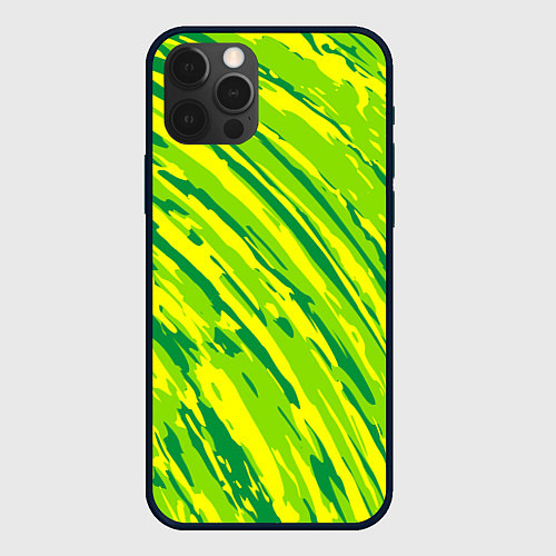 Чехол iPhone 12 Pro Абстракция зеленые линии / 3D-Черный – фото 1