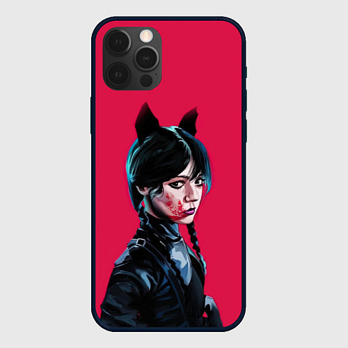 Чехол iPhone 12 Pro Wednesday black kitty / 3D-Черный – фото 1