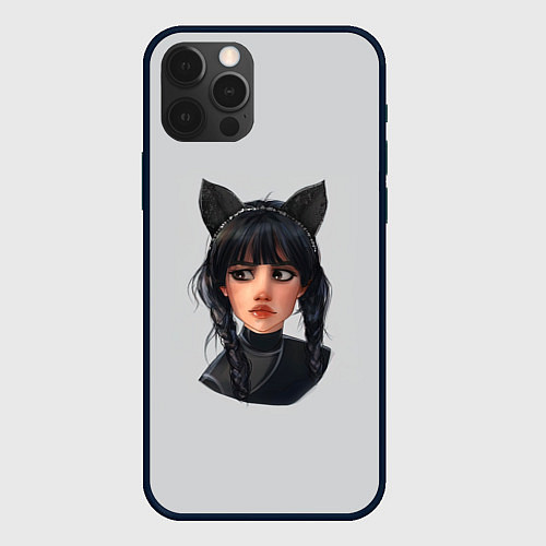 Чехол iPhone 12 Pro Wednesday white cat / 3D-Черный – фото 1