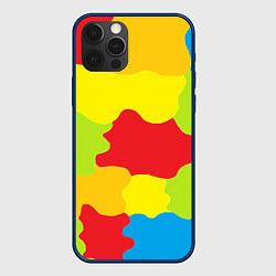 Чехол для iPhone 12 Pro Кляксы разноцветные - детский камуфляж, цвет: 3D-тёмно-синий