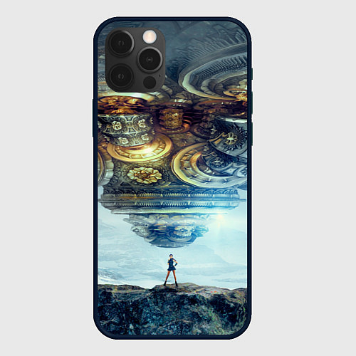 Чехол iPhone 12 Pro Космический корабль и девушка / 3D-Черный – фото 1