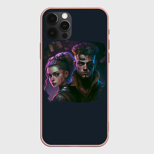 Чехол iPhone 12 Pro Киберпанк - постер арт / 3D-Светло-розовый – фото 1