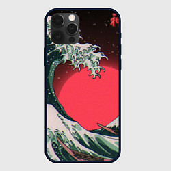 Чехол для iPhone 12 Pro Японская волна в красном цвете, цвет: 3D-черный