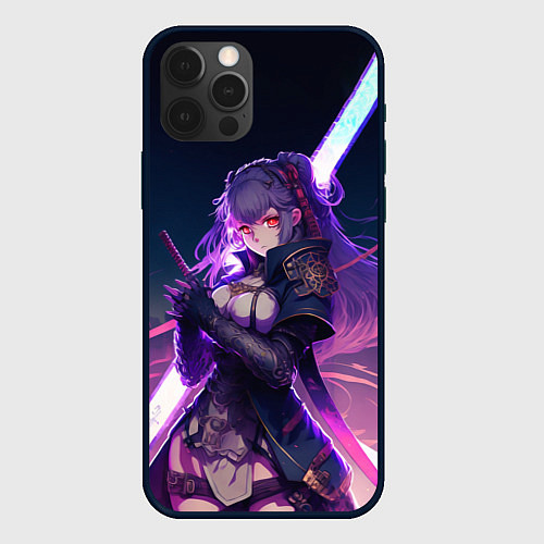 Чехол iPhone 12 Pro Cyber girl in purple light / 3D-Черный – фото 1