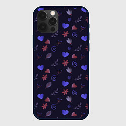 Чехол iPhone 12 Pro Паттерн с сердечками и цветами