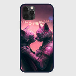 Чехол для iPhone 12 Pro Влюбленные кибер-котики, цвет: 3D-черный