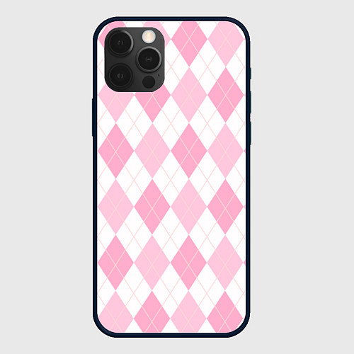 Чехол iPhone 12 Pro Pink argyle / 3D-Черный – фото 1