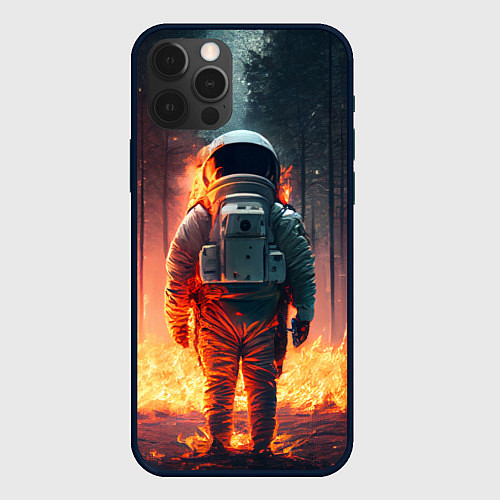 Чехол iPhone 12 Pro Космонавт в горящем лесу / 3D-Черный – фото 1