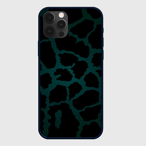 Чехол iPhone 12 Pro Чёрно-тёмно-зелёный пятнистый паттерн / 3D-Черный – фото 1