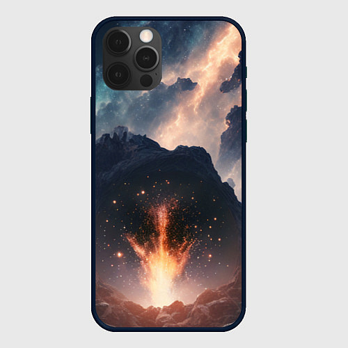 Чехол iPhone 12 Pro Свет галактики над местностью / 3D-Черный – фото 1