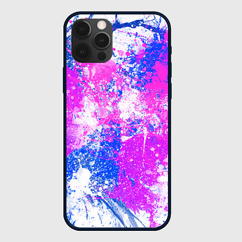 Чехол iPhone 12 Pro Разбрызганная фиолетовая краска - светлый фон / 3D-Черный – фото 1