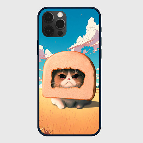 Чехол iPhone 12 Pro Мемный кот в хлебе / 3D-Черный – фото 1