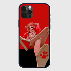 Чехол для iPhone 12 Pro Человек бензопила: пауэр демон крови с котиком, цвет: 3D-черный