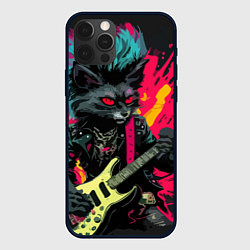 Чехол для iPhone 12 Pro Rocker Cat on a dark background - C-Cats collectio, цвет: 3D-черный