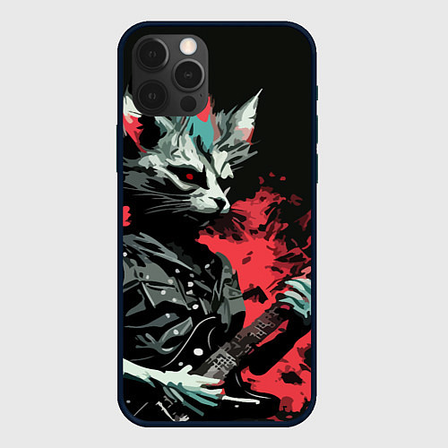 Чехол iPhone 12 Pro Rocker Cat on a black background - C-Cats collecti / 3D-Черный – фото 1