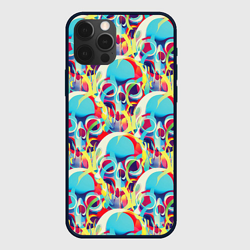 Чехол iPhone 12 Pro Черепа кислотный узор / 3D-Черный – фото 1
