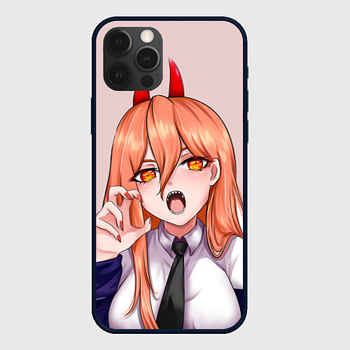 Чехол iPhone 12 Pro Человек - бензопила Пауэр с рогами / 3D-Черный – фото 1