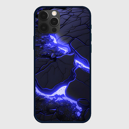 Чехол iPhone 12 Pro Красивая синяя неоновая лава / 3D-Черный – фото 1