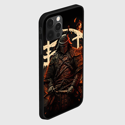 Чехол iPhone 12 Pro Самурай и иероглифы / 3D-Черный – фото 2