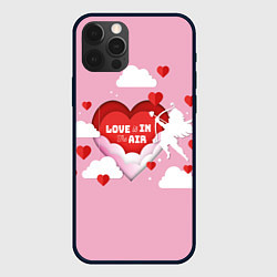 Чехол для iPhone 12 Pro День святого валентина фон в бумажном стиле, цвет: 3D-черный