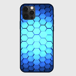 Чехол iPhone 12 Pro Голубые соты шейповая абстракция