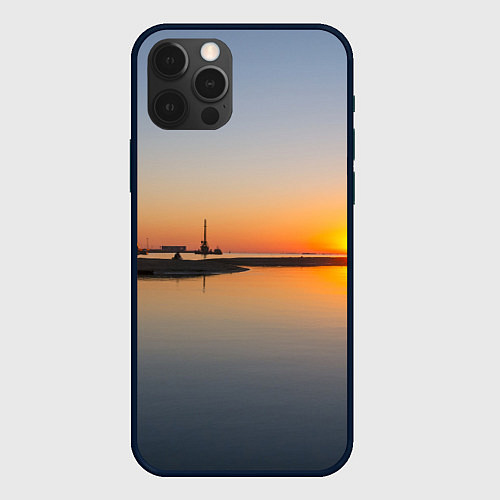 Чехол iPhone 12 Pro Санкт-Петербург, закат на Финском заливе / 3D-Черный – фото 1