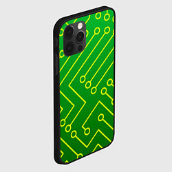 Чехол для iPhone 12 Pro Технический зелёный паттерн с жёлтыми лучами, цвет: 3D-черный — фото 2