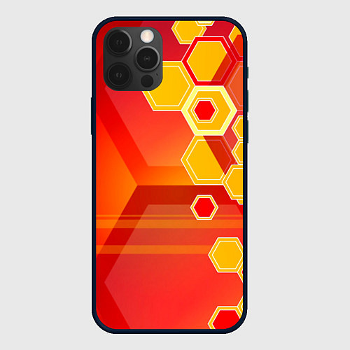 Чехол iPhone 12 Pro Текстура соты оранжевый / 3D-Черный – фото 1
