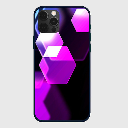 Чехол iPhone 12 Pro Неоновая нейросеть соты / 3D-Черный – фото 1