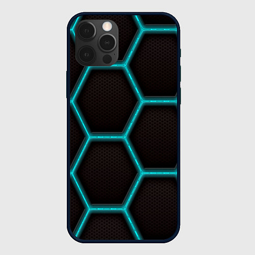 Чехол iPhone 12 Pro Стальная броня соты / 3D-Черный – фото 1