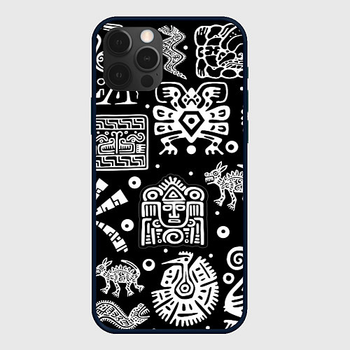 Чехол iPhone 12 Pro Знаки племени Майя / 3D-Черный – фото 1