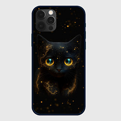 Чехол для iPhone 12 Pro Черный котенок с желтыми глазами - нейросеть, цвет: 3D-черный