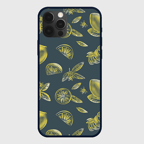 Чехол iPhone 12 Pro Лимоны в карандаше на сером фоне / 3D-Черный – фото 1