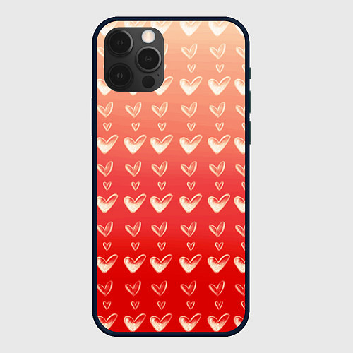 Чехол iPhone 12 Pro Паттерн с сердечками на градиенте / 3D-Черный – фото 1