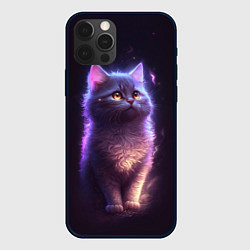 Чехол iPhone 12 Pro Неоновый котик и луна