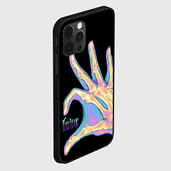 Чехол для iPhone 12 Pro Сердечко правой рукой - неоновый рентген, цвет: 3D-черный — фото 2