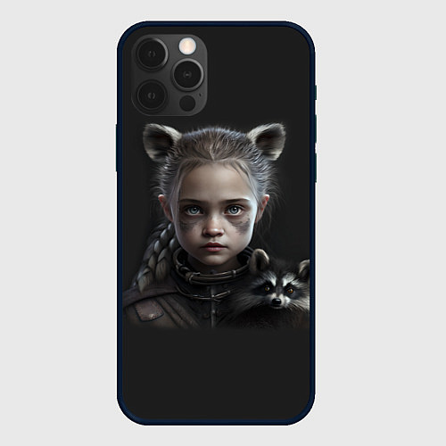 Чехол iPhone 12 Pro Девочка и енот / 3D-Черный – фото 1