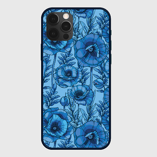 Чехол iPhone 12 Pro Синие цветы / 3D-Черный – фото 1